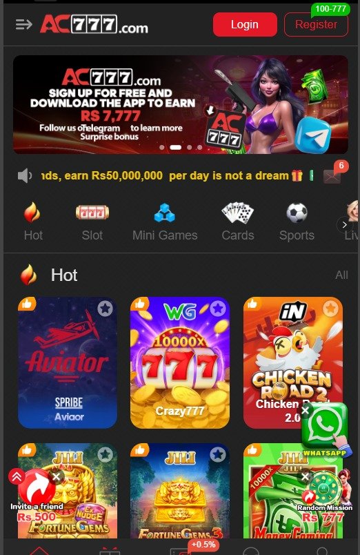 AC777 APK download and mobile game interface